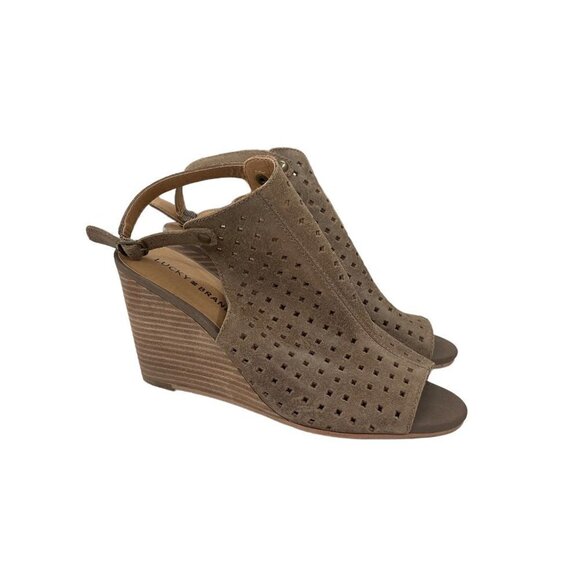 Lucky Brand Rigina Perforated Leather Peep Toe Wedge Sandals Shoe Womens size 10 - Picture 1 of 7